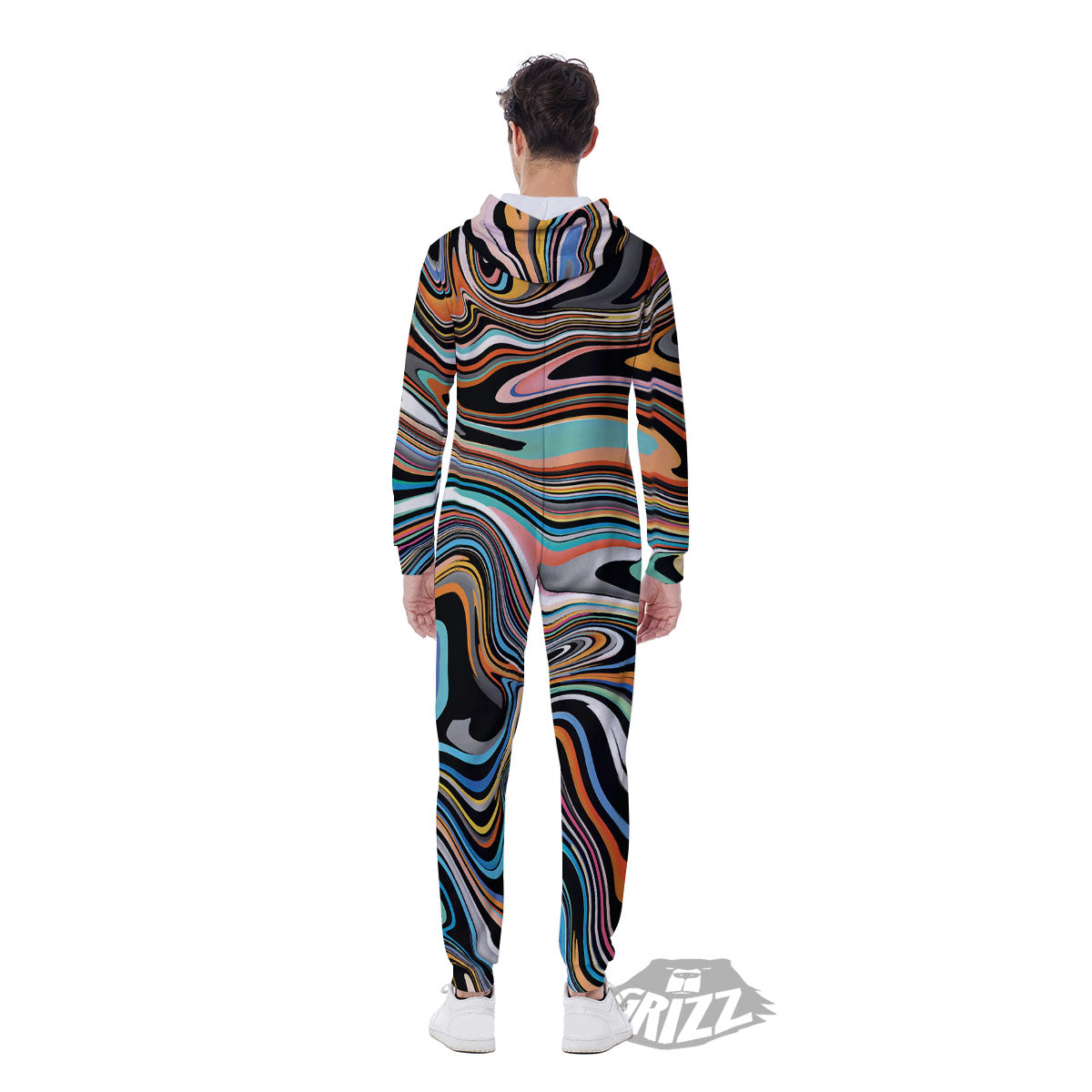 Wavy Psychedelic Print Pattern Men's Jumpsuit-grizzshop
