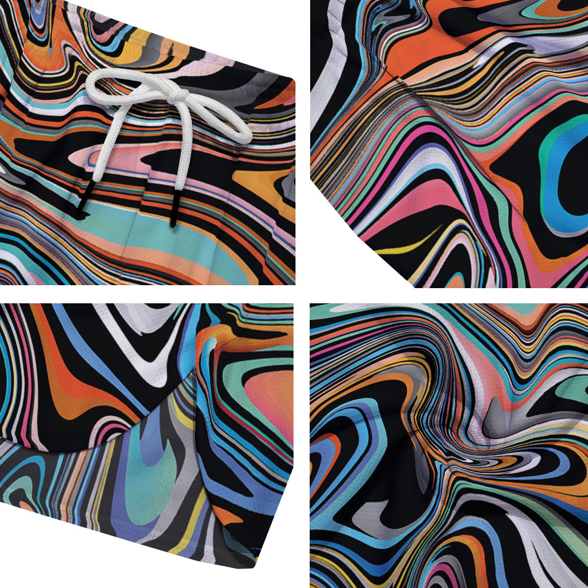 Wavy Psychedelic Print Pattern Men's Running Shorts-grizzshop