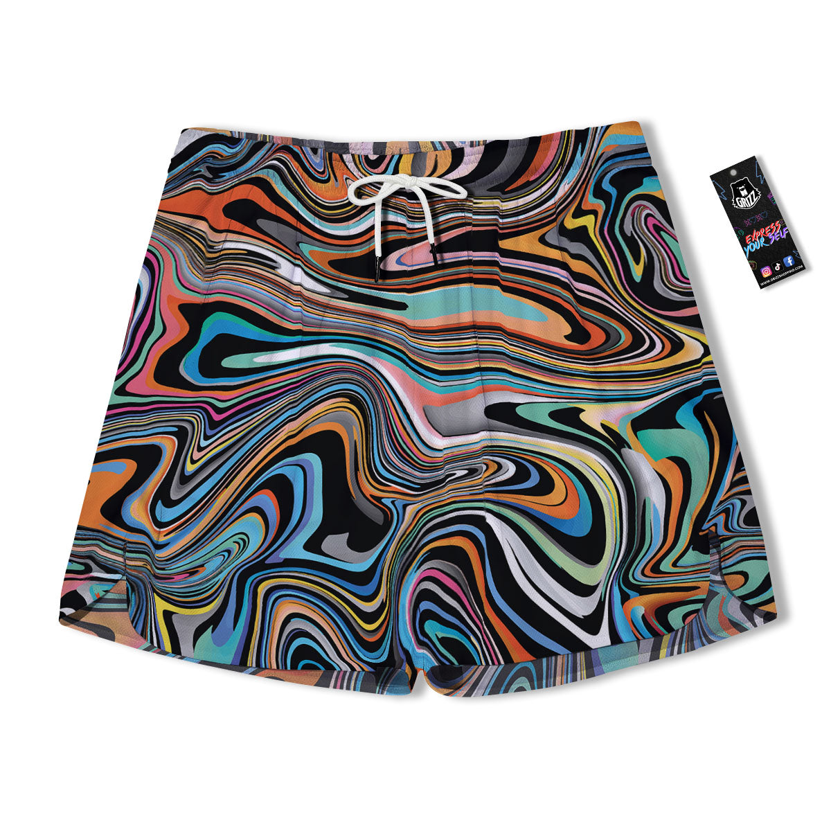 Wavy Psychedelic Print Pattern Men's Running Shorts-grizzshop