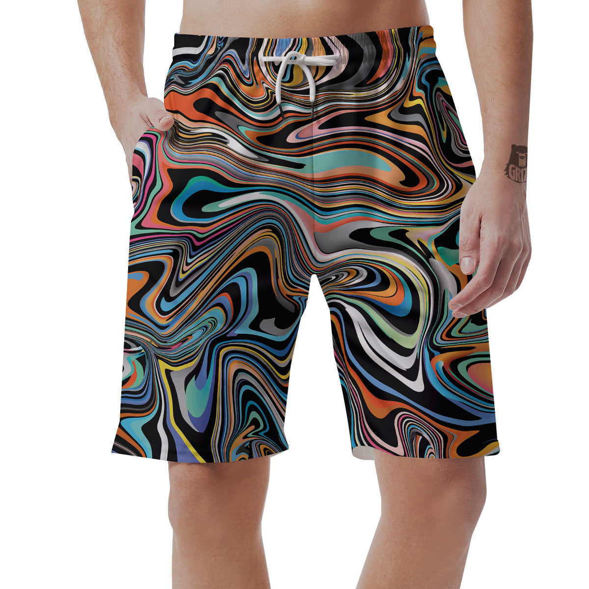 Wavy Psychedelic Print Pattern Men's Shorts-grizzshop