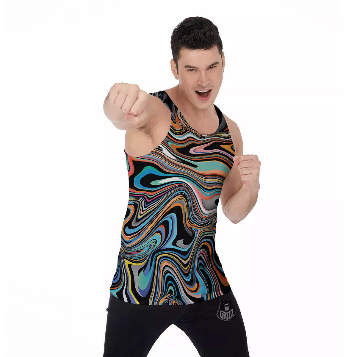 Wavy Psychedelic Print Pattern Men's Tank Top-grizzshop