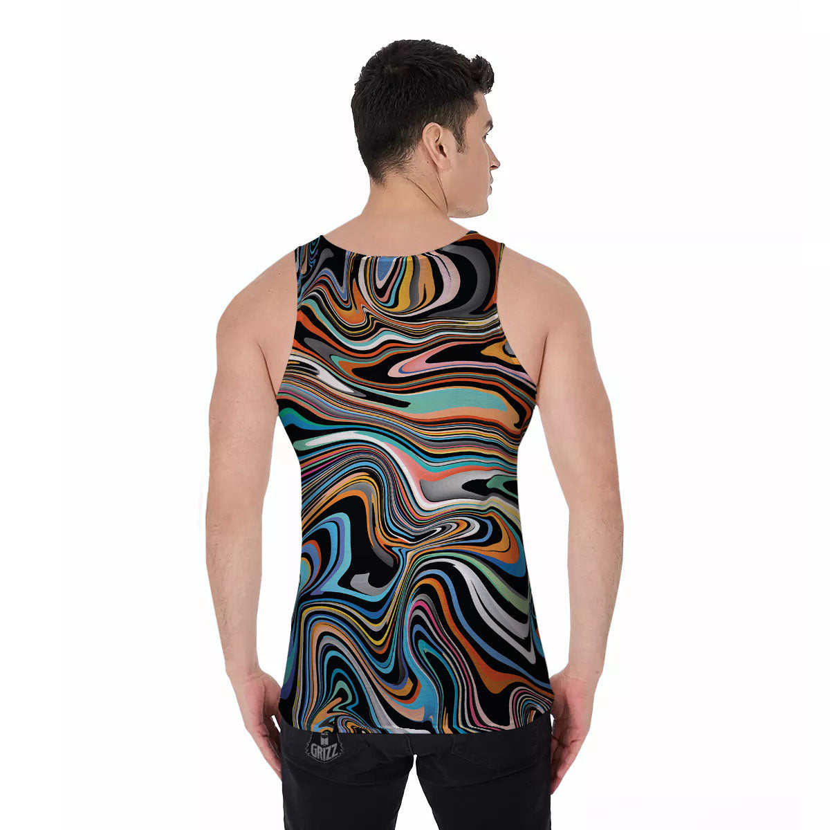 Wavy Psychedelic Print Pattern Men's Tank Top-grizzshop
