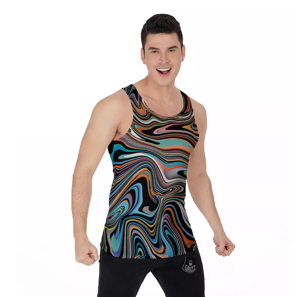 Wavy Psychedelic Print Pattern Men's Tank Top-grizzshop