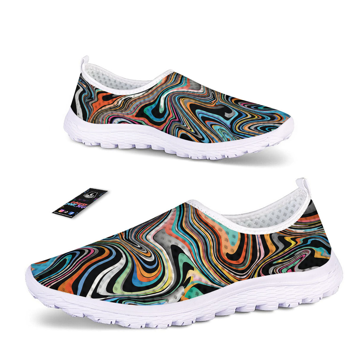 Wavy Psychedelic Print Pattern Nurse Shoes-grizzshop