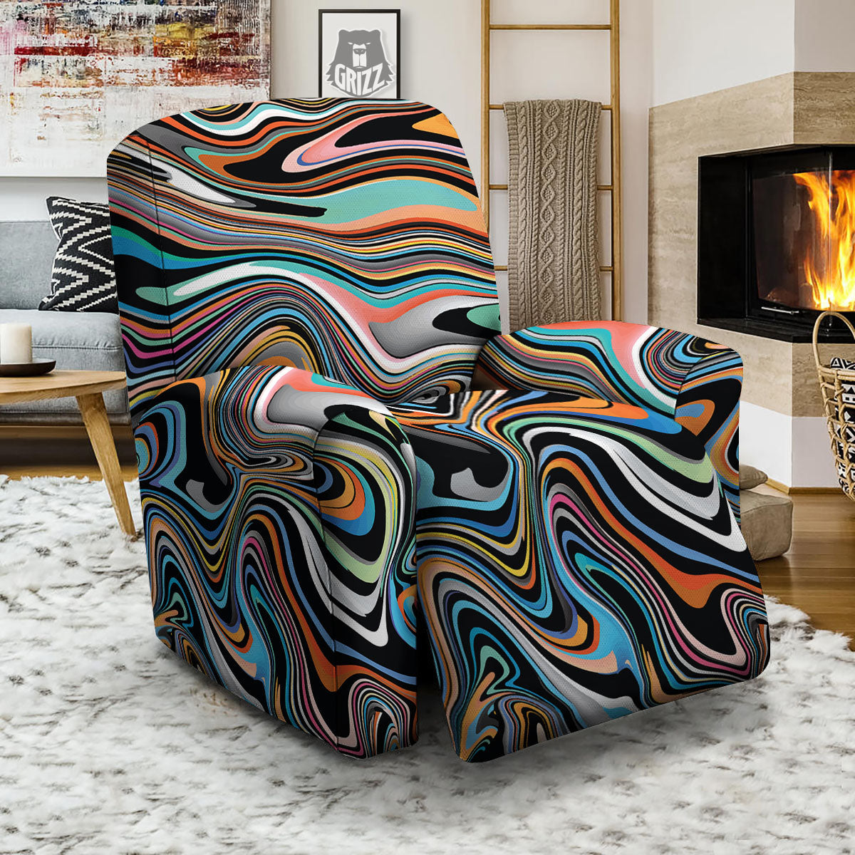 Wavy Psychedelic Print Pattern Recliner Slipcover-grizzshop