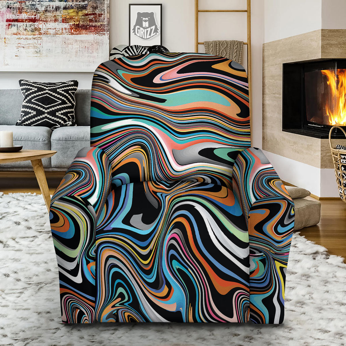 Wavy Psychedelic Print Pattern Recliner Slipcover-grizzshop