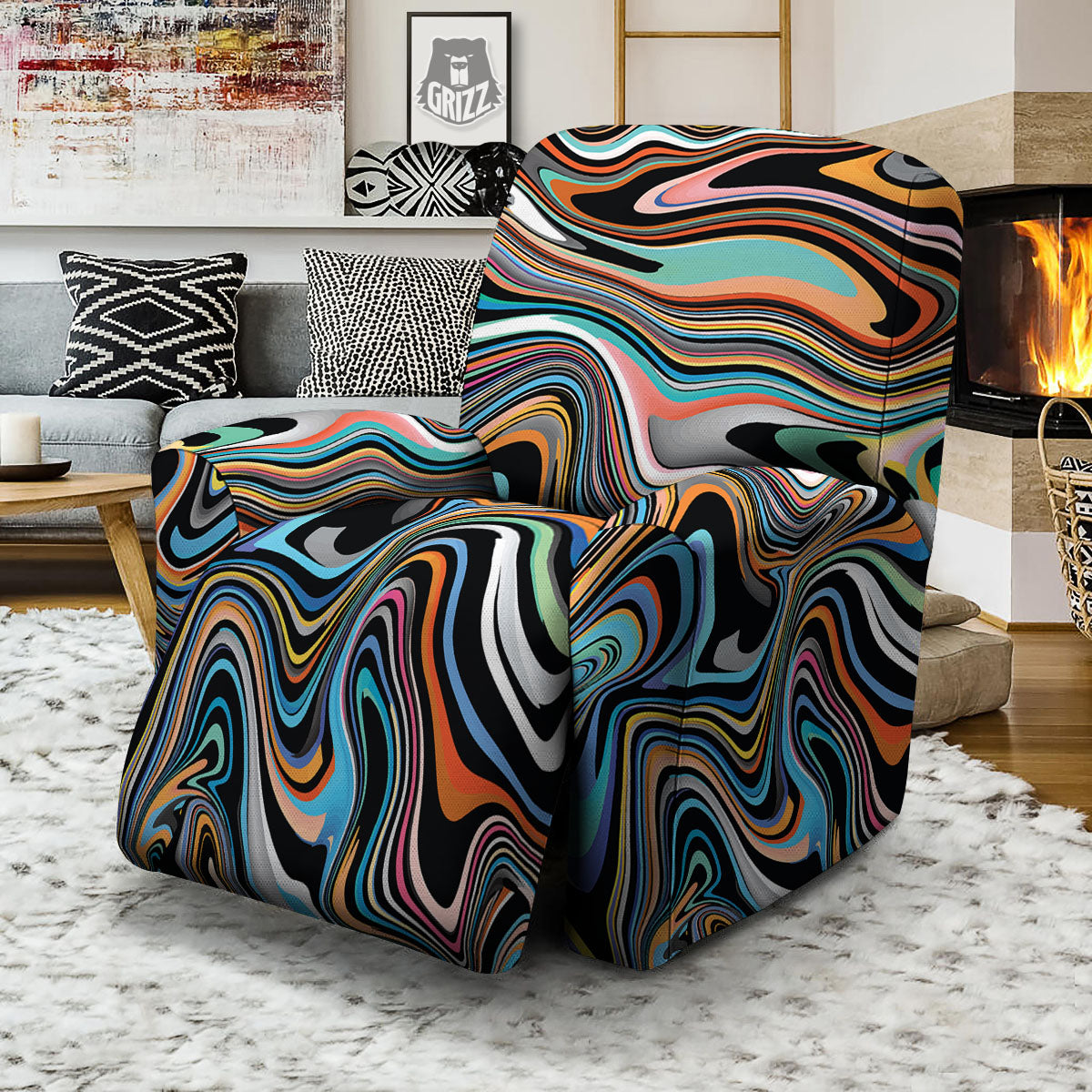 Wavy Psychedelic Print Pattern Recliner Slipcover-grizzshop