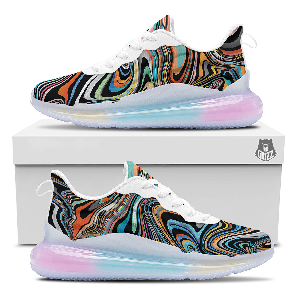 Wavy Psychedelic Print Pattern Running Sneakers-grizzshop