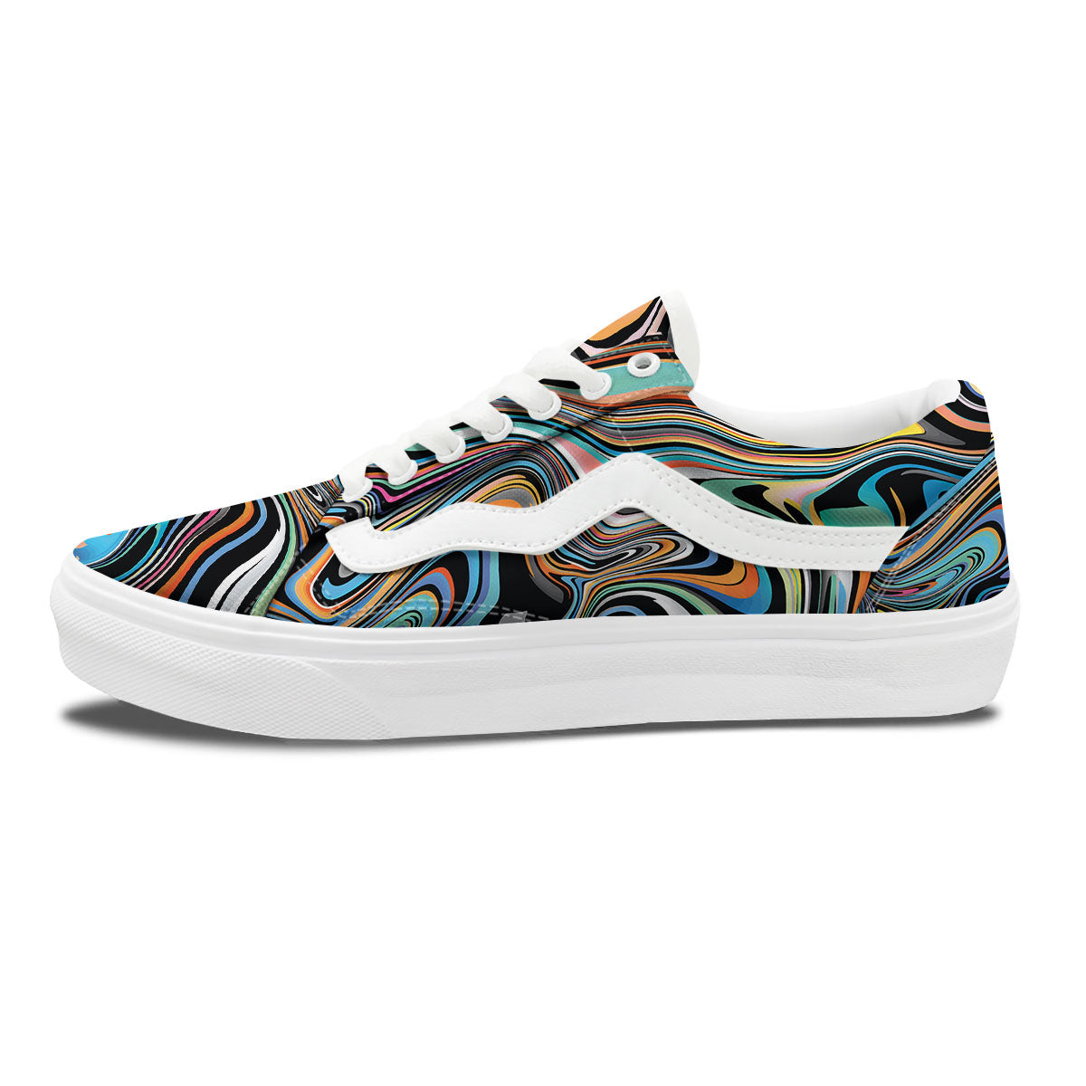 Wavy Psychedelic Print Pattern Skate Shoes-grizzshop