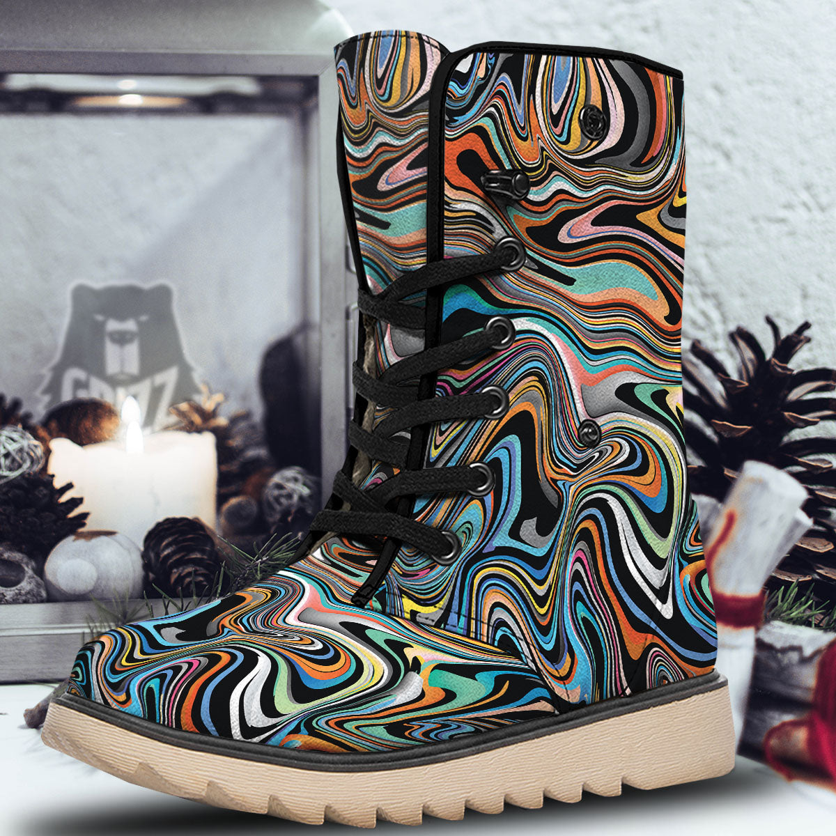 Wavy Psychedelic Print Pattern Snow Boots-grizzshop