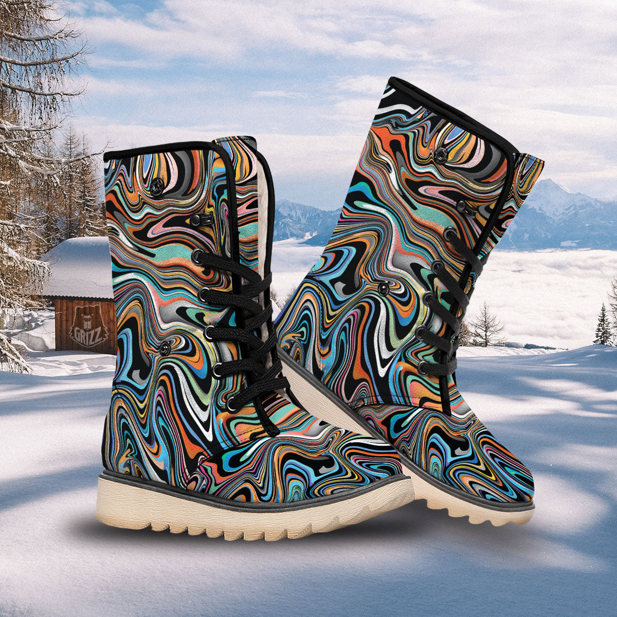 Wavy Psychedelic Print Pattern Snow Boots-grizzshop