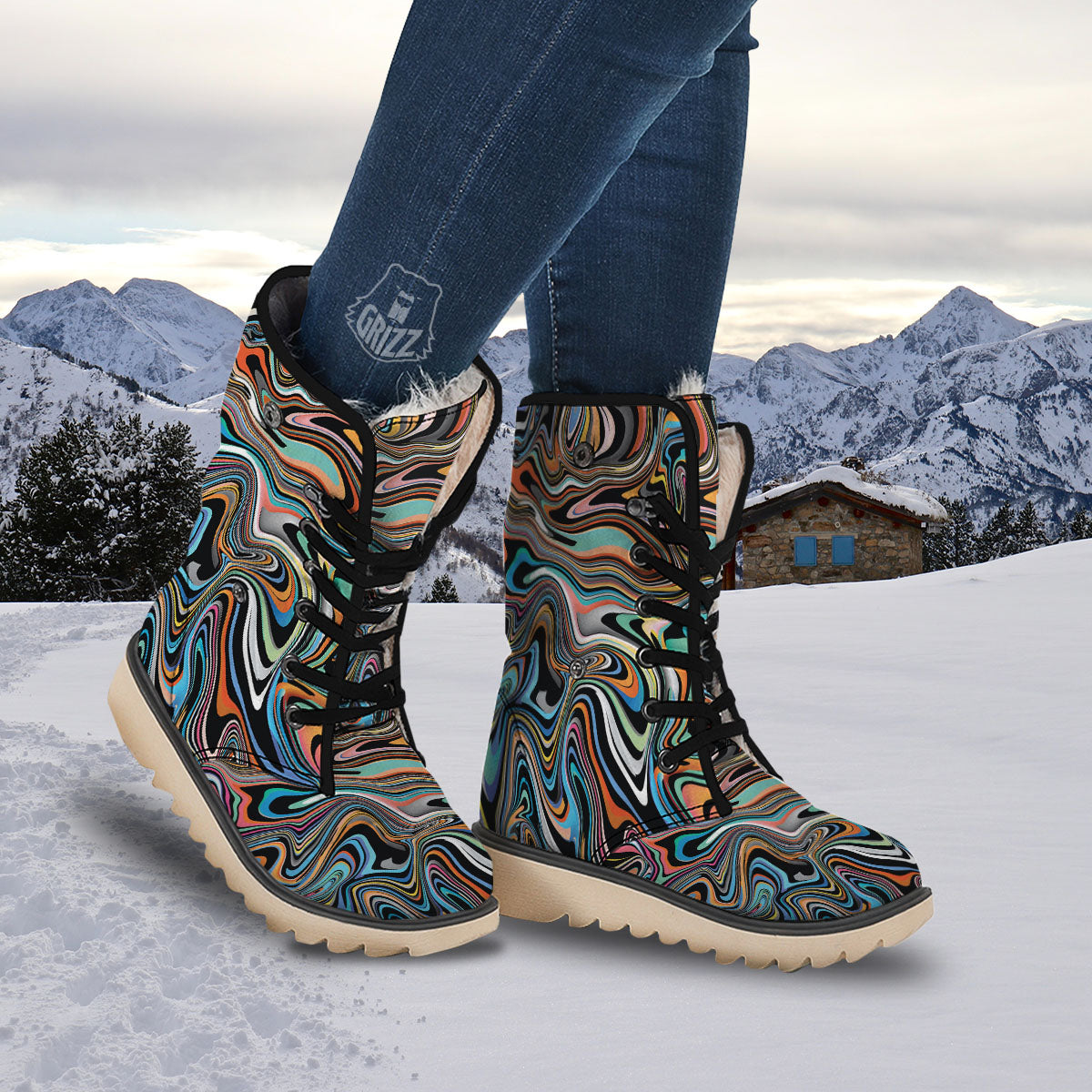 Wavy Psychedelic Print Pattern Snow Boots-grizzshop