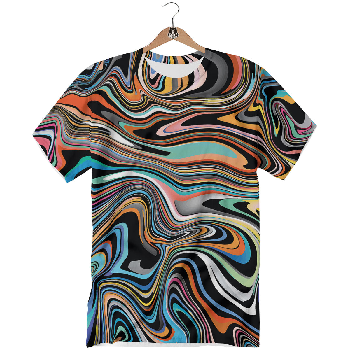 Wavy Psychedelic Print Pattern T-Shirt-grizzshop