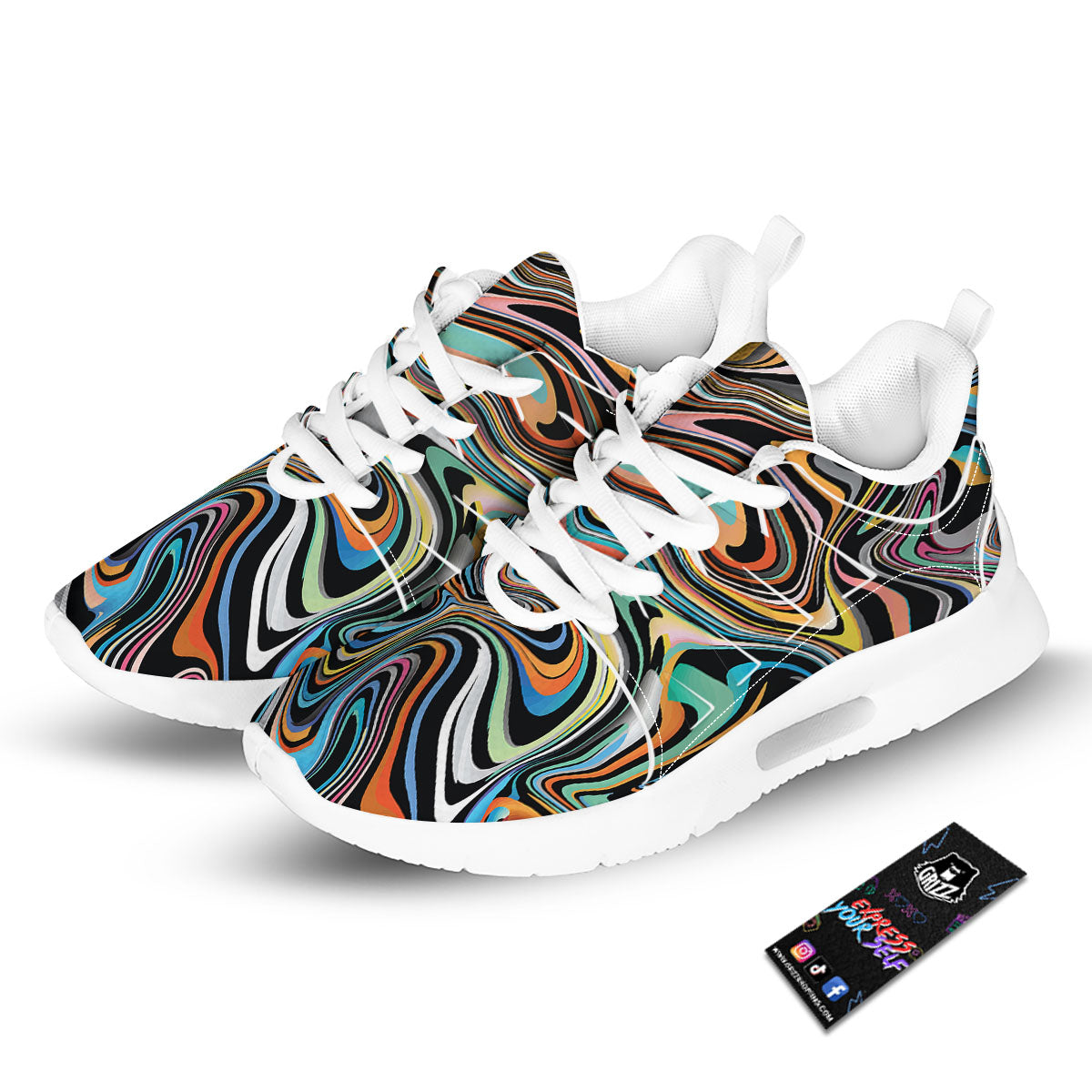 Wavy Psychedelic Print Pattern Tennis Shoes-grizzshop