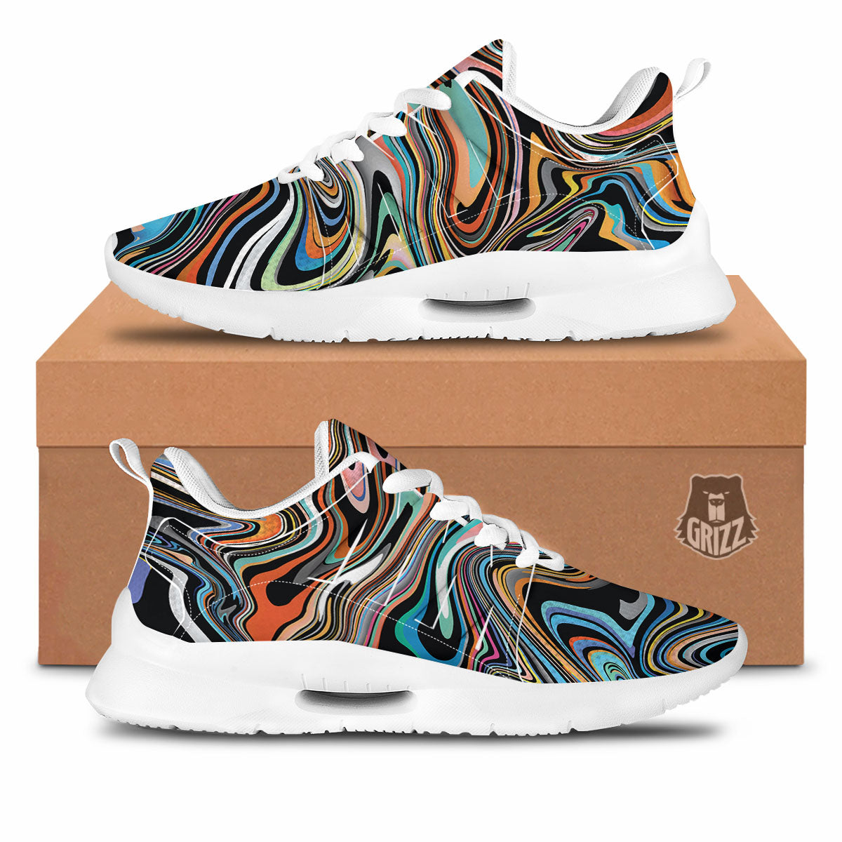 Wavy Psychedelic Print Pattern Tennis Shoes-grizzshop