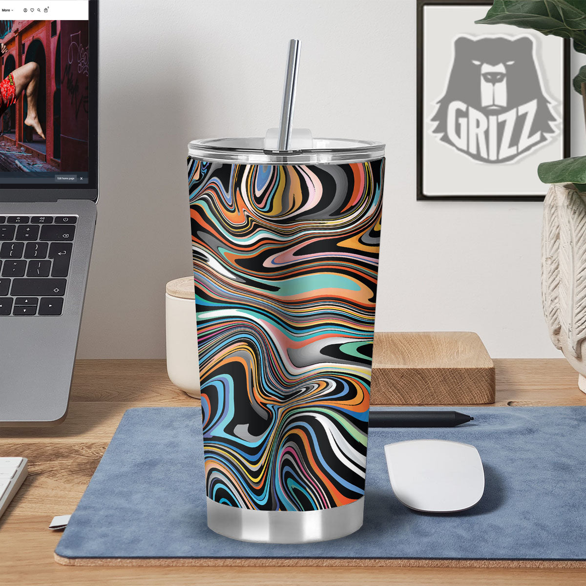 Wavy Psychedelic Print Pattern Tumbler-grizzshop