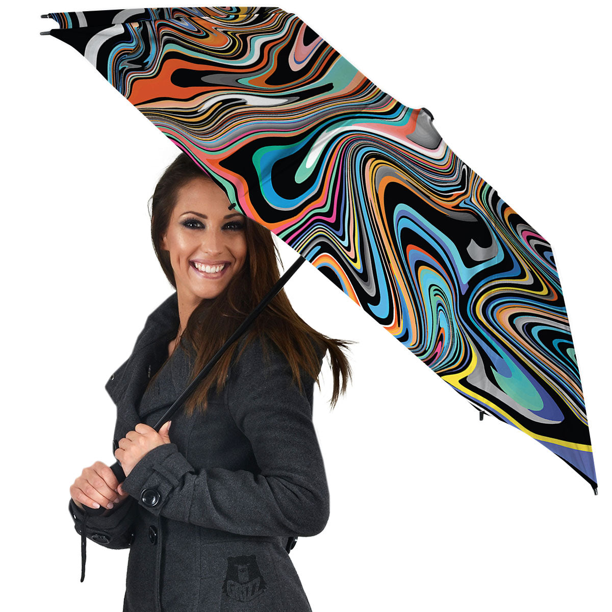 Wavy Psychedelic Print Pattern Umbrella-grizzshop