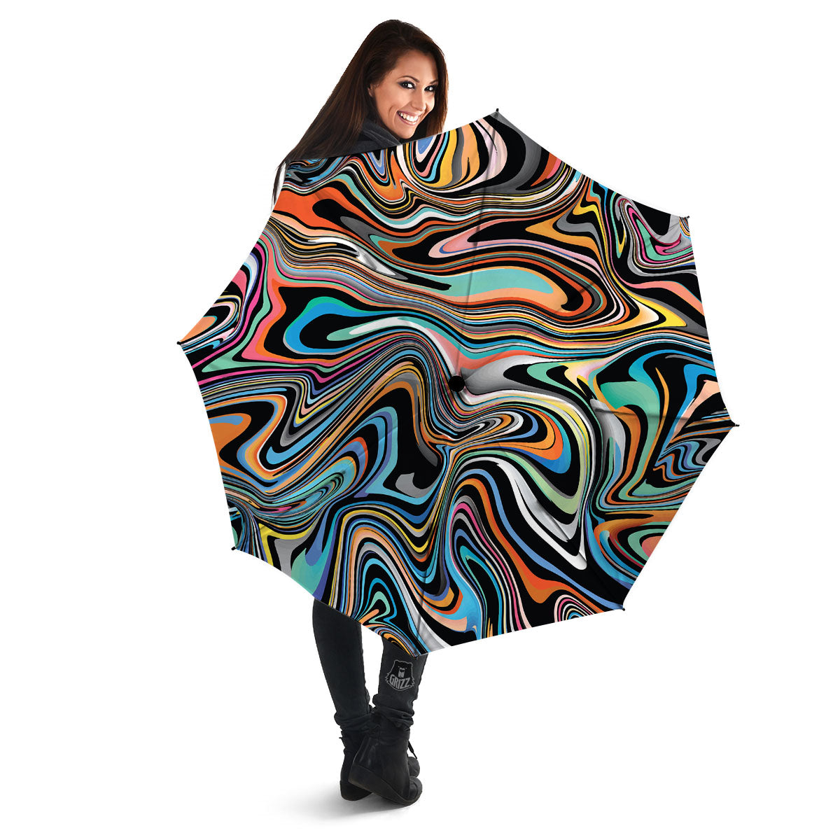Wavy Psychedelic Print Pattern Umbrella-grizzshop