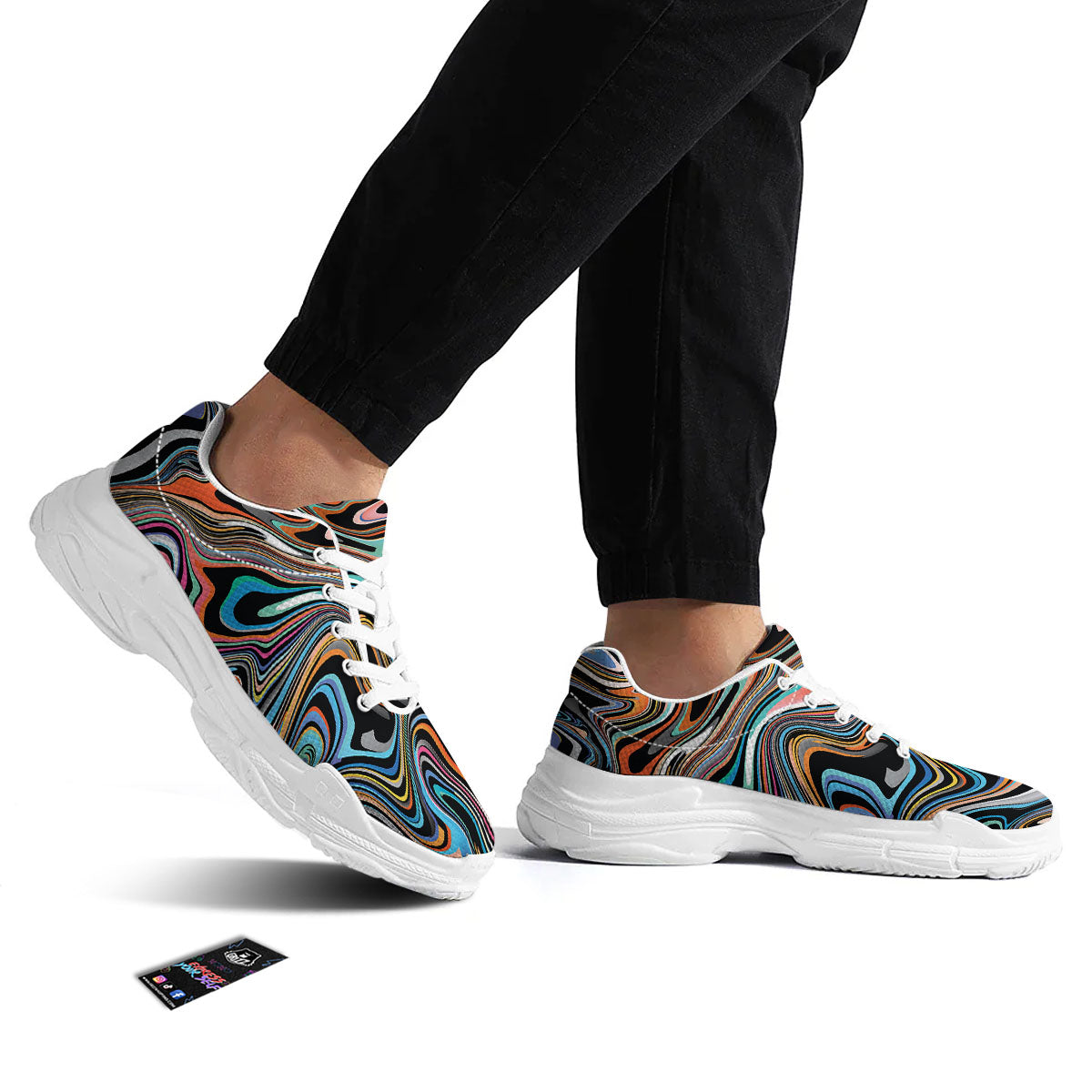 Wavy Psychedelic Print Pattern White Chunky Shoes-grizzshop