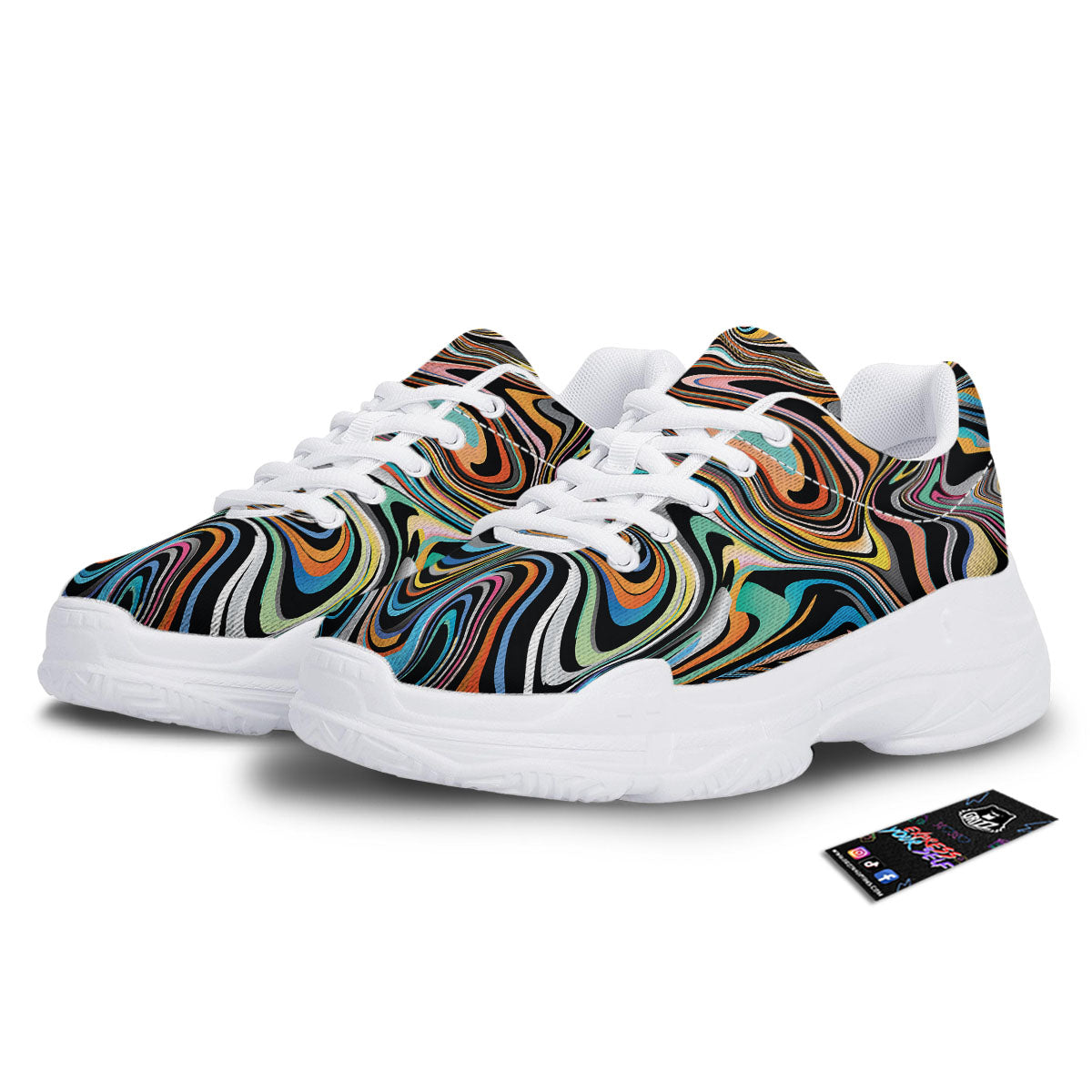 Wavy Psychedelic Print Pattern White Chunky Shoes-grizzshop