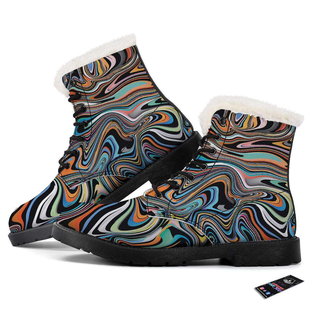 Wavy Psychedelic Print Pattern Winter Boots-grizzshop