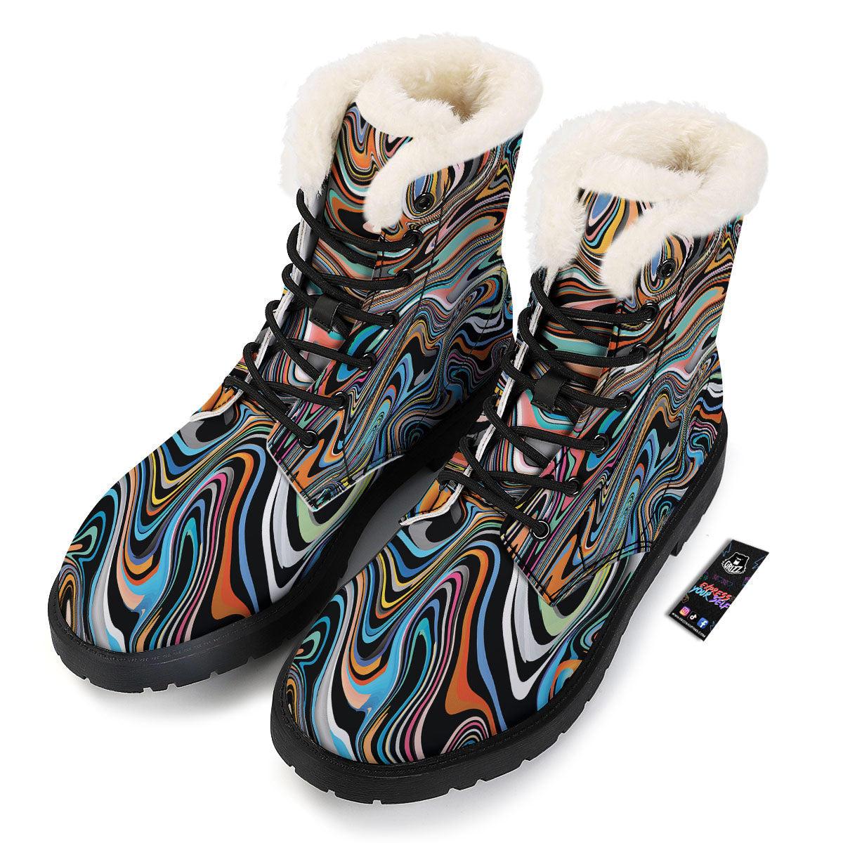 Wavy Psychedelic Print Pattern Winter Boots-grizzshop