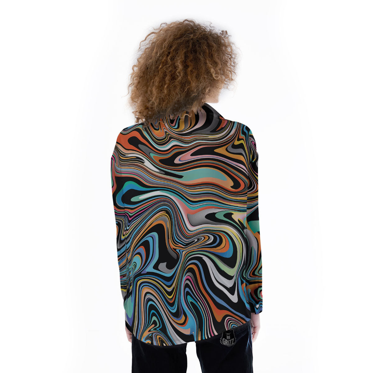Wavy Psychedelic Print Pattern Women's Long Sleeve Shirts-grizzshop