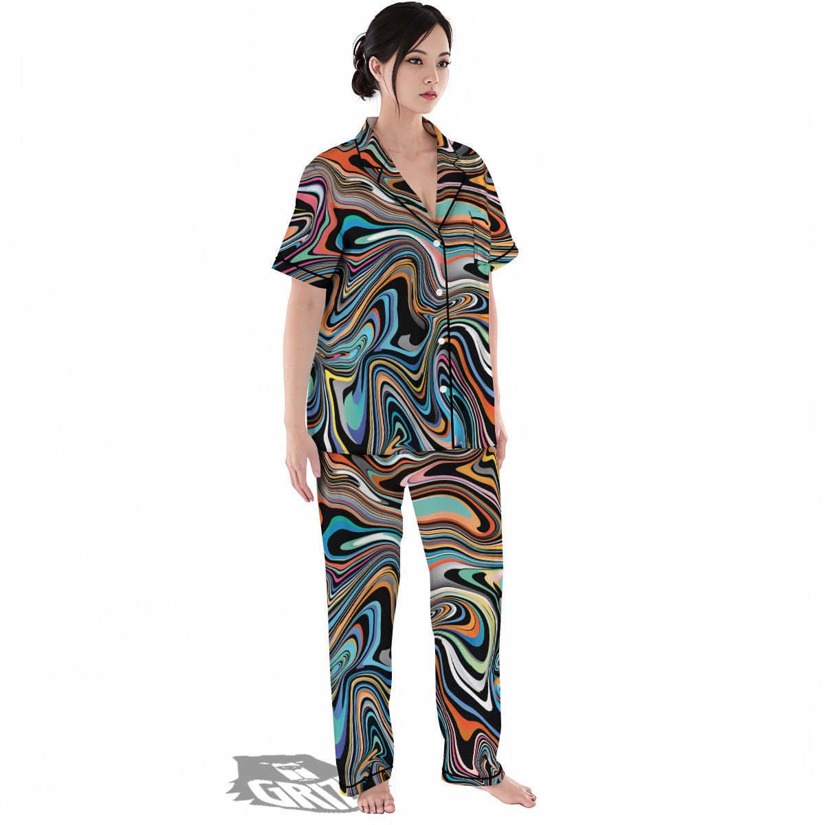 Wavy Psychedelic Print Pattern Women's Pajamas Set-grizzshop