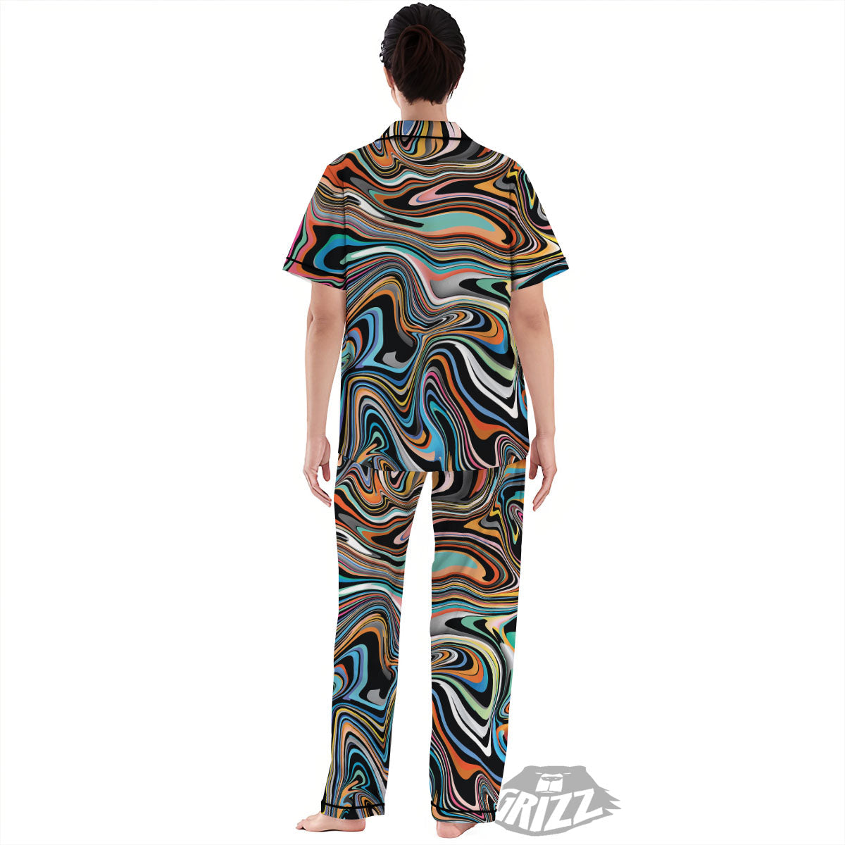 Wavy Psychedelic Print Pattern Women's Pajamas Set-grizzshop