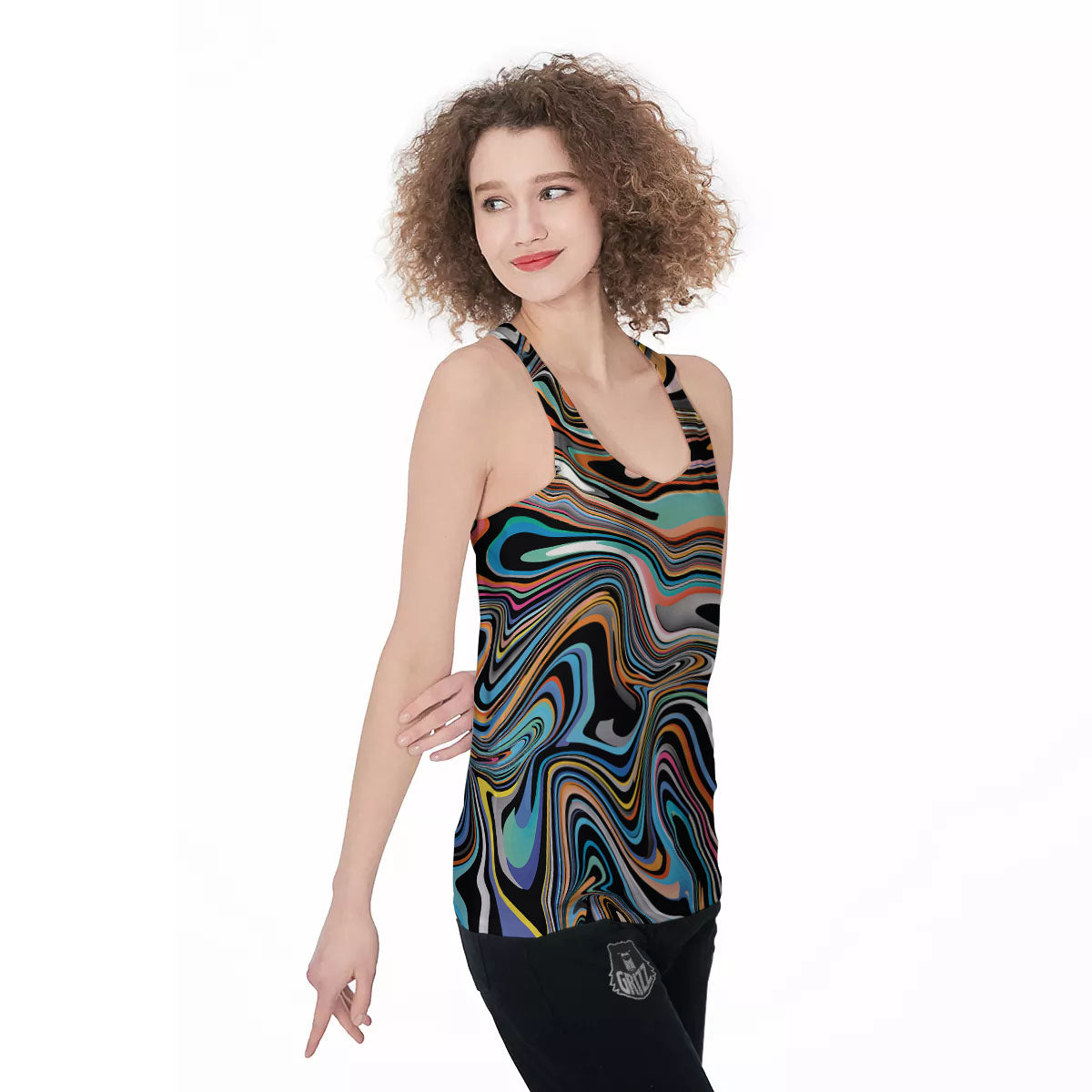 Wavy Psychedelic Print Pattern Women's Racerback Tank Top-grizzshop