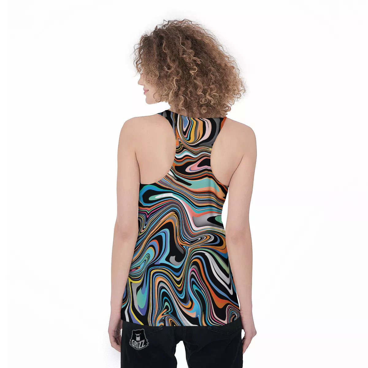Wavy Psychedelic Print Pattern Women's Racerback Tank Top-grizzshop