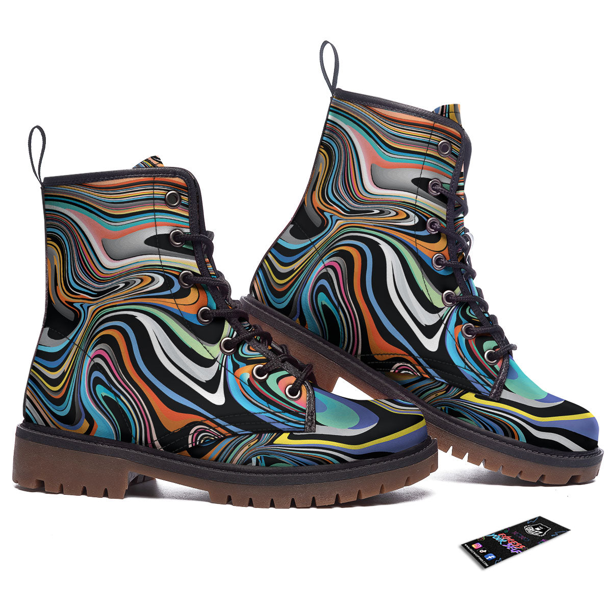 Wavy Psychedelic Print Pattern Work Boots-grizzshop