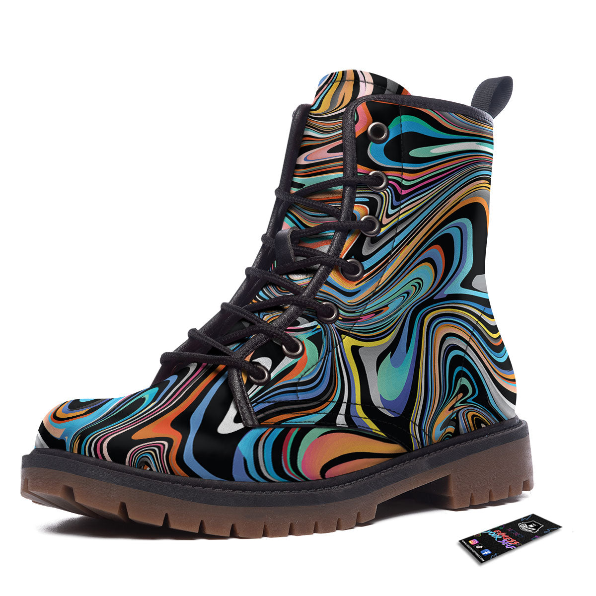 Wavy Psychedelic Print Pattern Work Boots-grizzshop