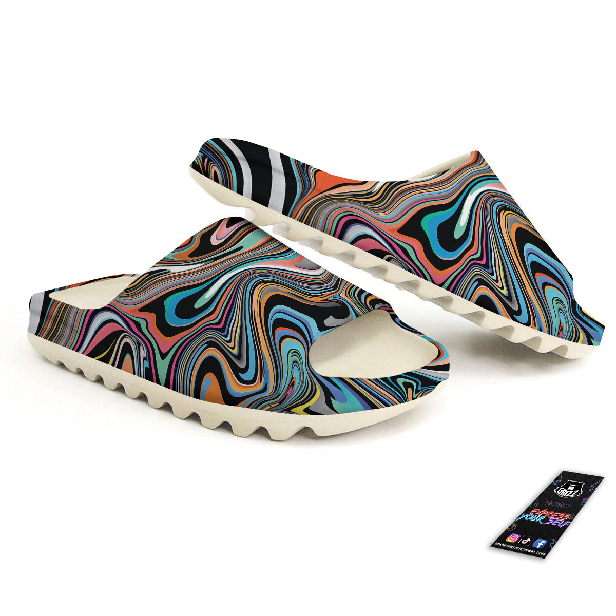 Wavy Psychedelic Print Pattern Sandals-grizzshop