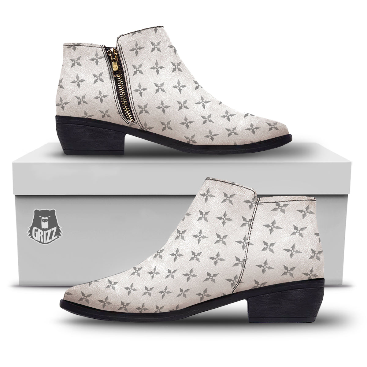 Weapon Ninja Print Pattern Ankle Boots-grizzshop