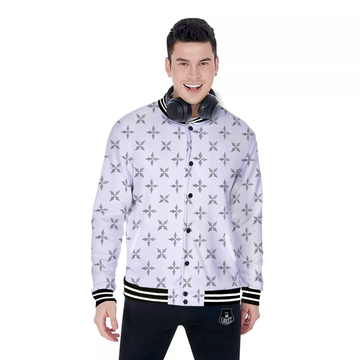 Weapon Ninja Print Pattern Baseball Jacket-grizzshop
