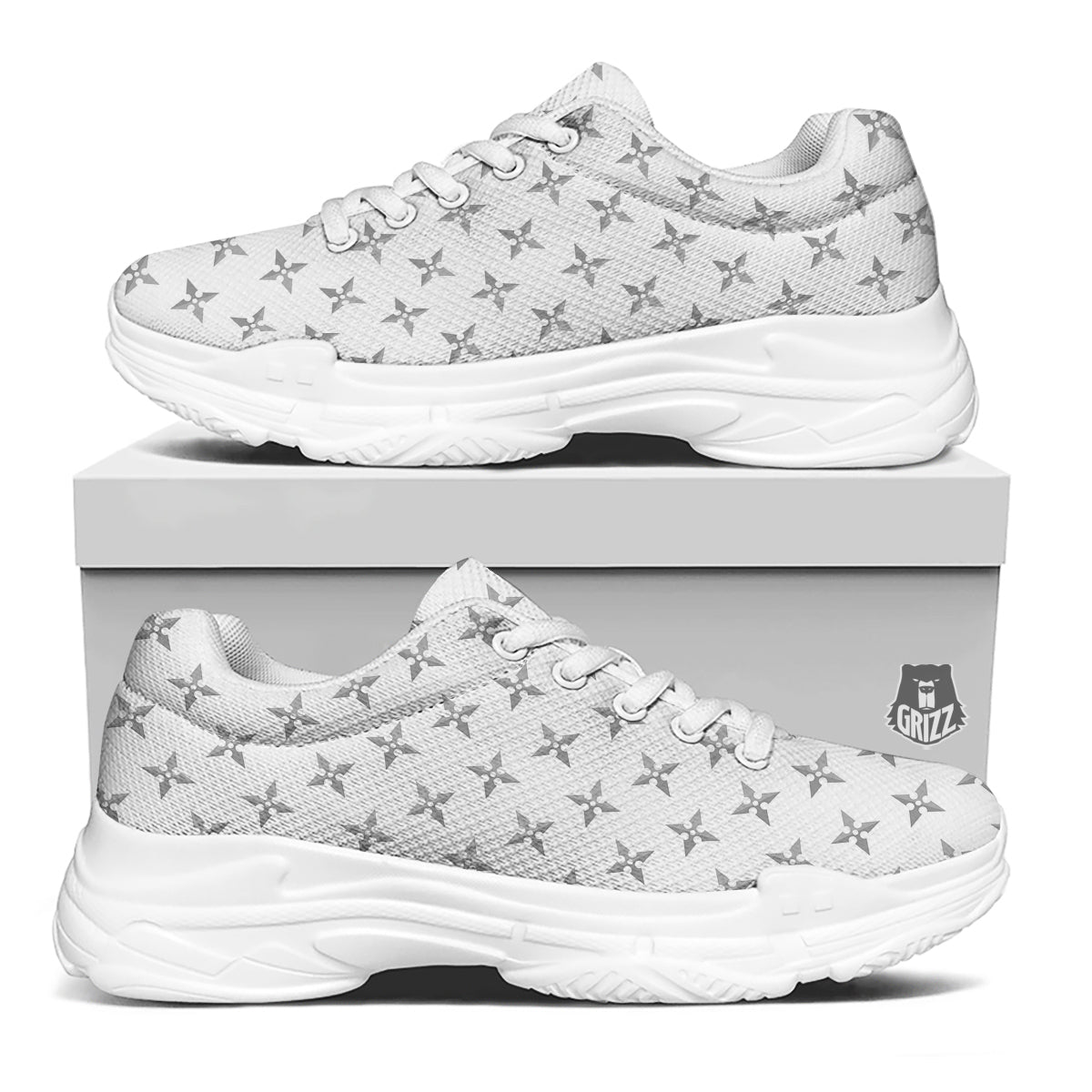 Weapon Ninja Print Pattern White Chunky Shoes-grizzshop