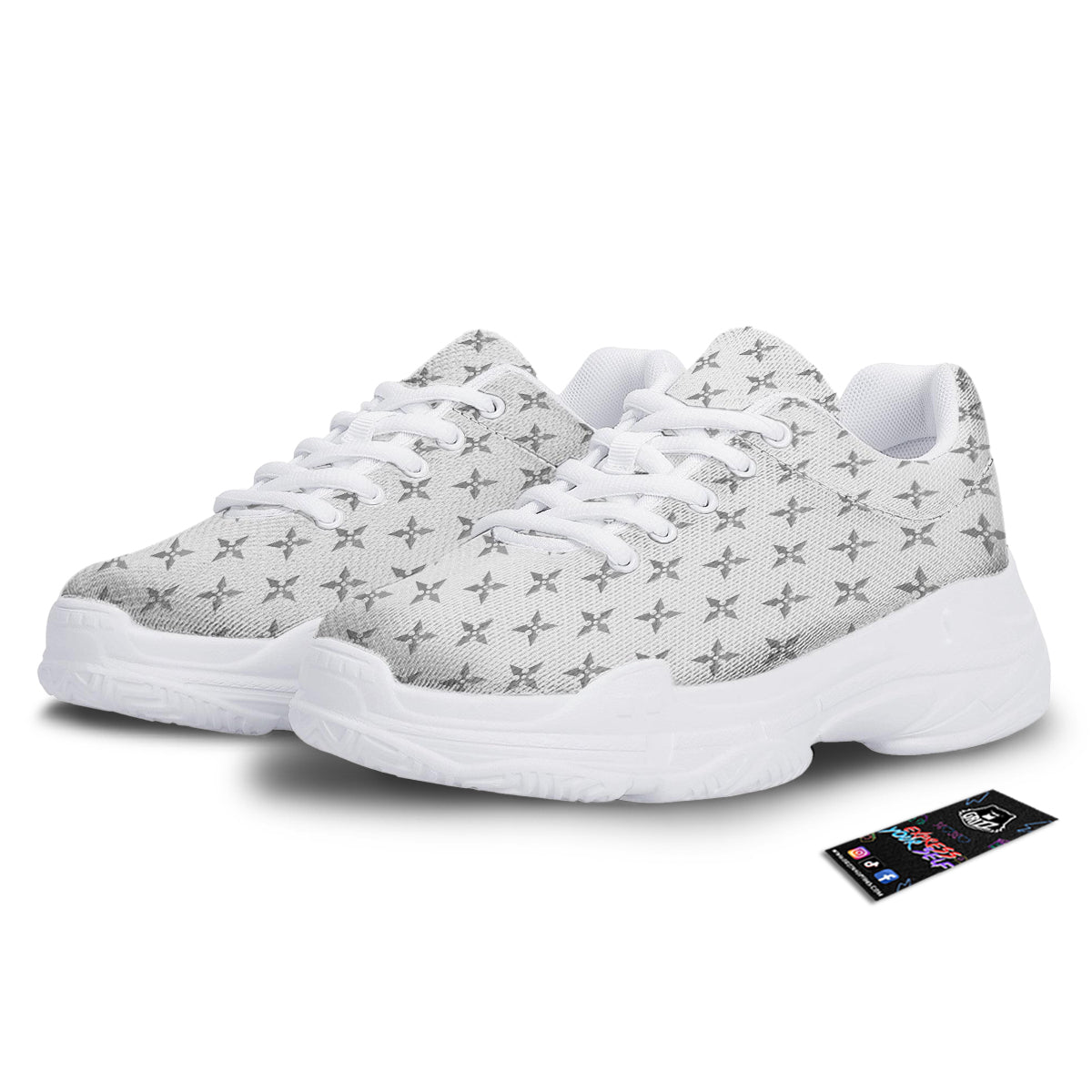 Weapon Ninja Print Pattern White Chunky Shoes-grizzshop