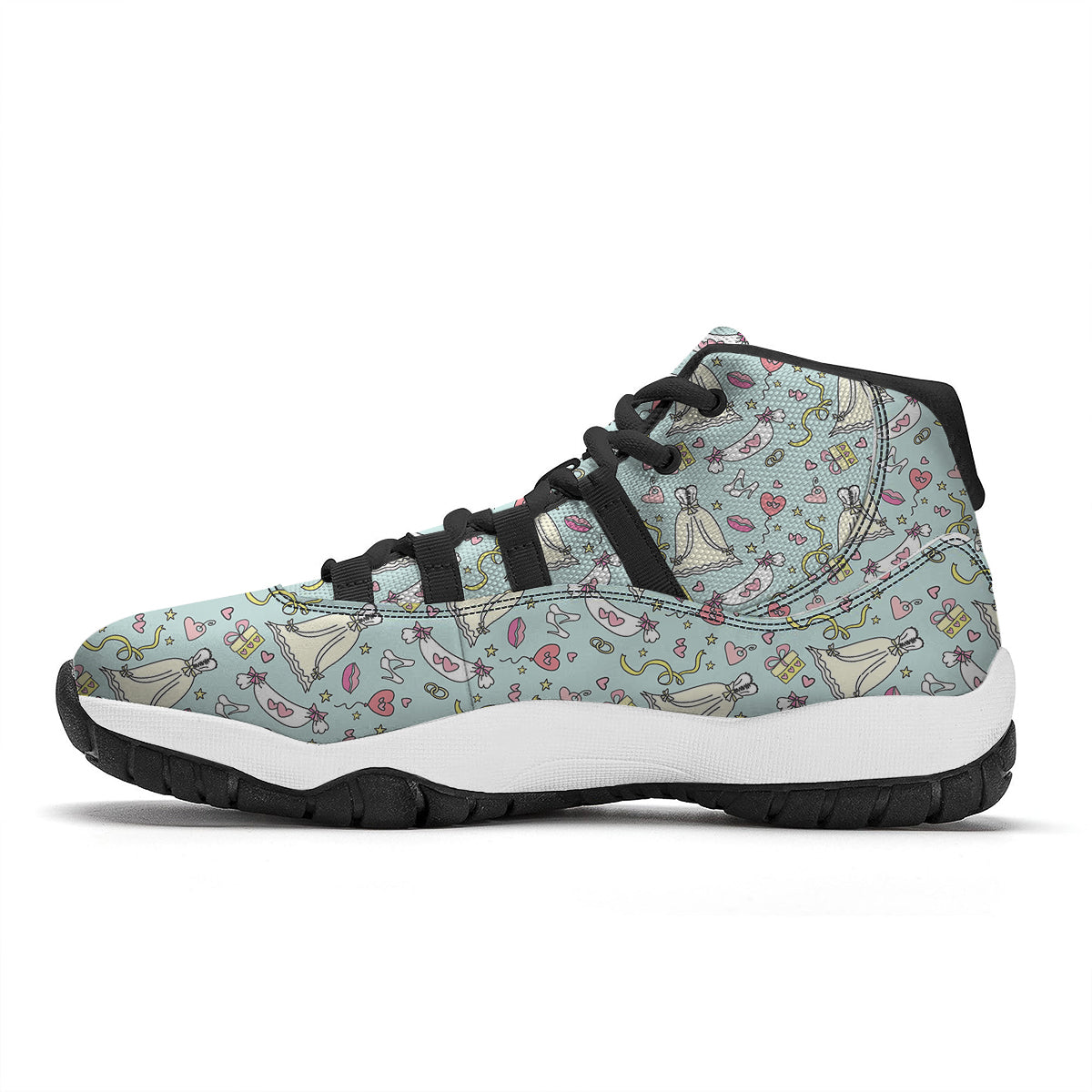 Wedding Pastel Pattern Print Black Bball Shoes-grizzshop