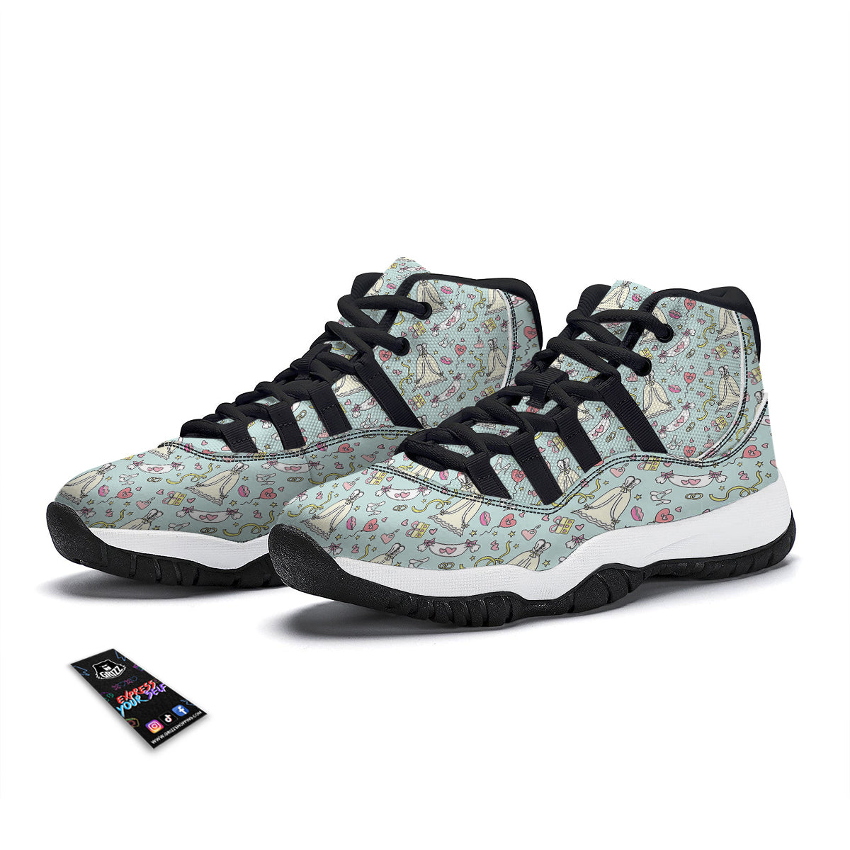 Wedding Pastel Pattern Print Black Bball Shoes-grizzshop