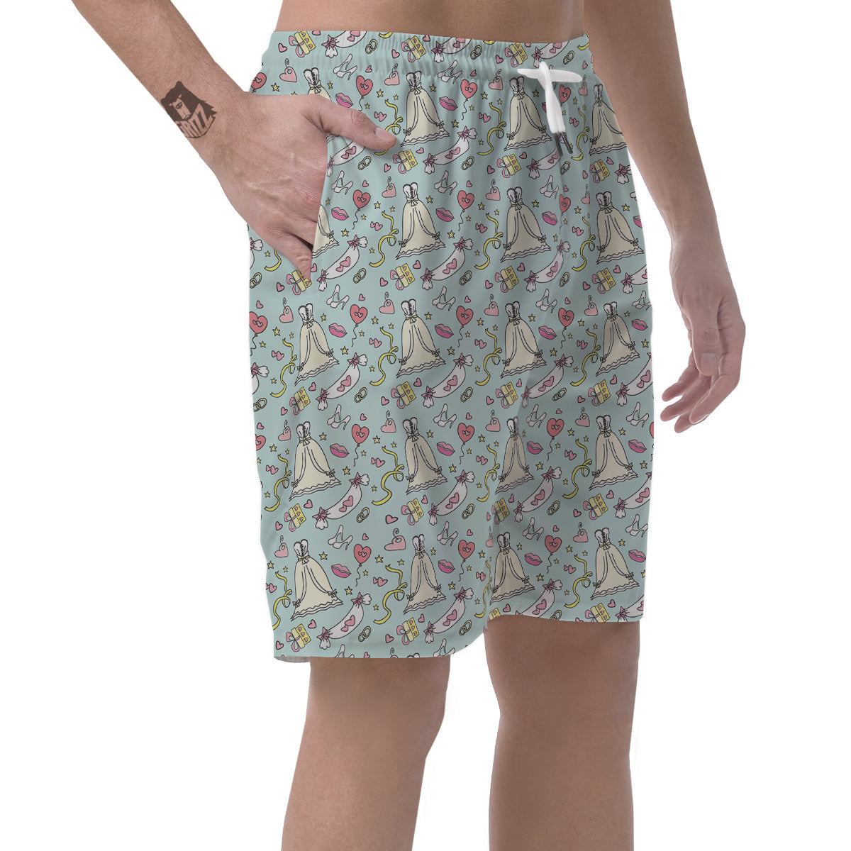 Wedding Pastel Pattern Print Men's Shorts-grizzshop