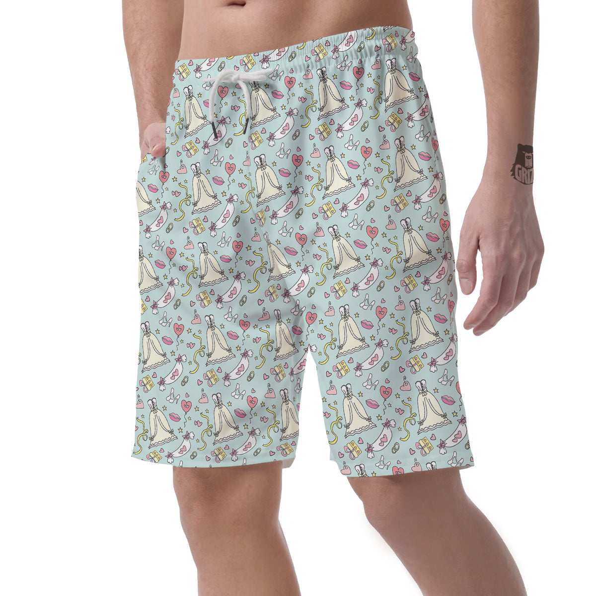 Wedding Pastel Pattern Print Men's Shorts-grizzshop