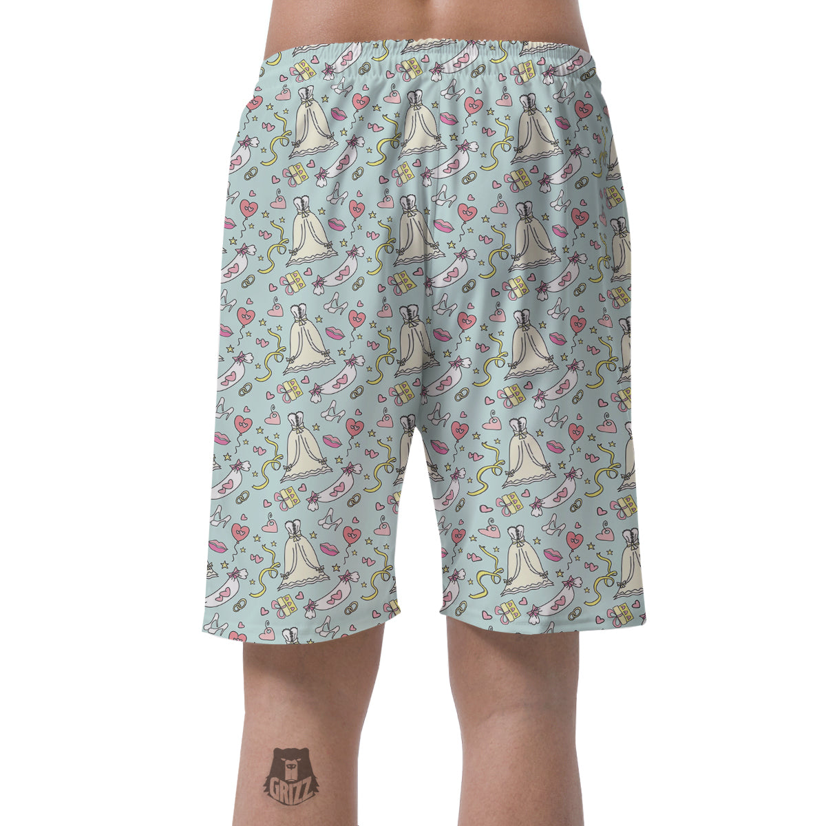 Wedding Pastel Pattern Print Men's Shorts-grizzshop