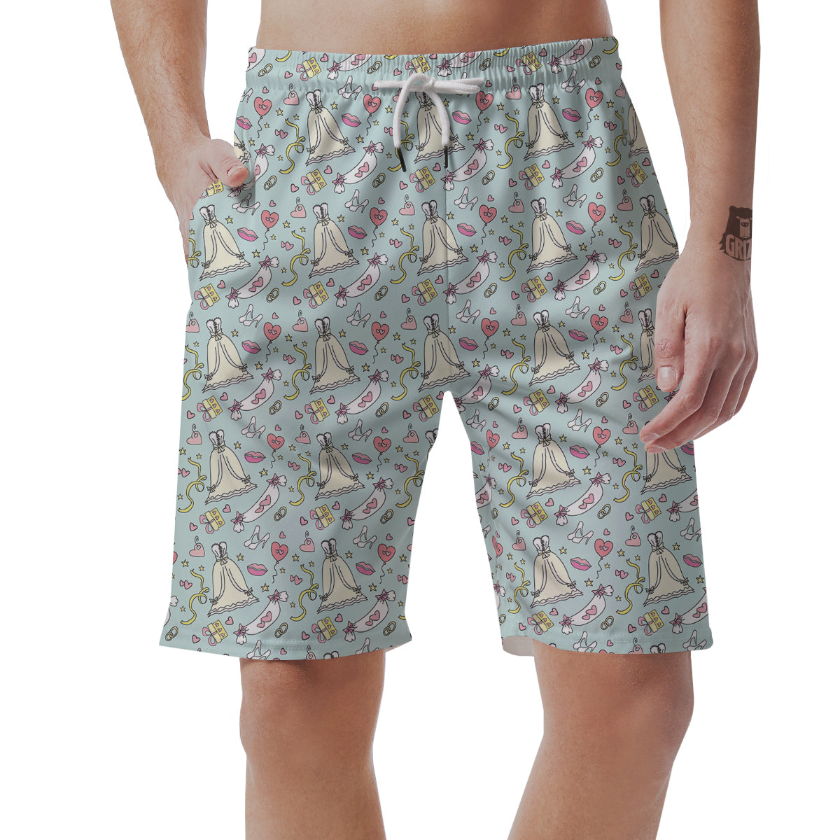 Wedding Pastel Pattern Print Men's Shorts-grizzshop