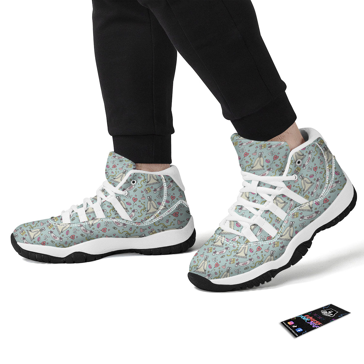 Wedding Pastel Pattern Print White Bball Shoes-grizzshop