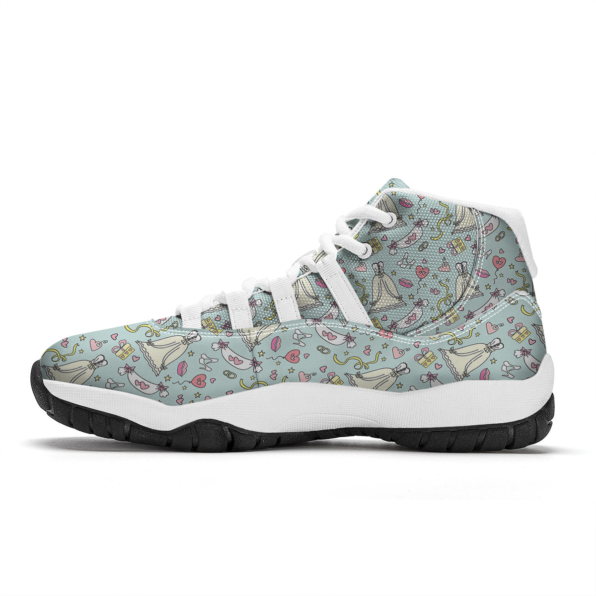 Wedding Pastel Pattern Print White Bball Shoes-grizzshop