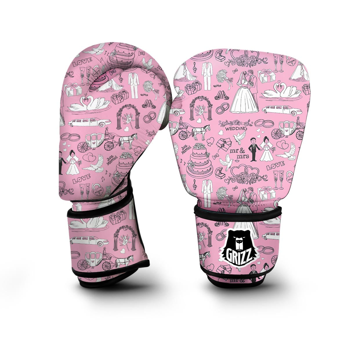 Wedding Pink Pattern Print Boxing Gloves-grizzshop