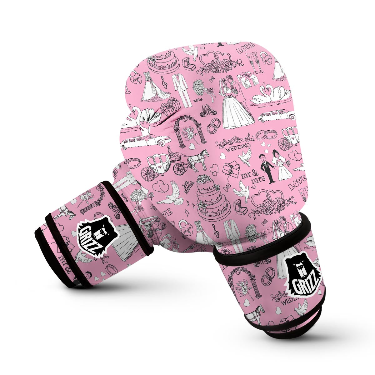 Wedding Pink Pattern Print Boxing Gloves-grizzshop