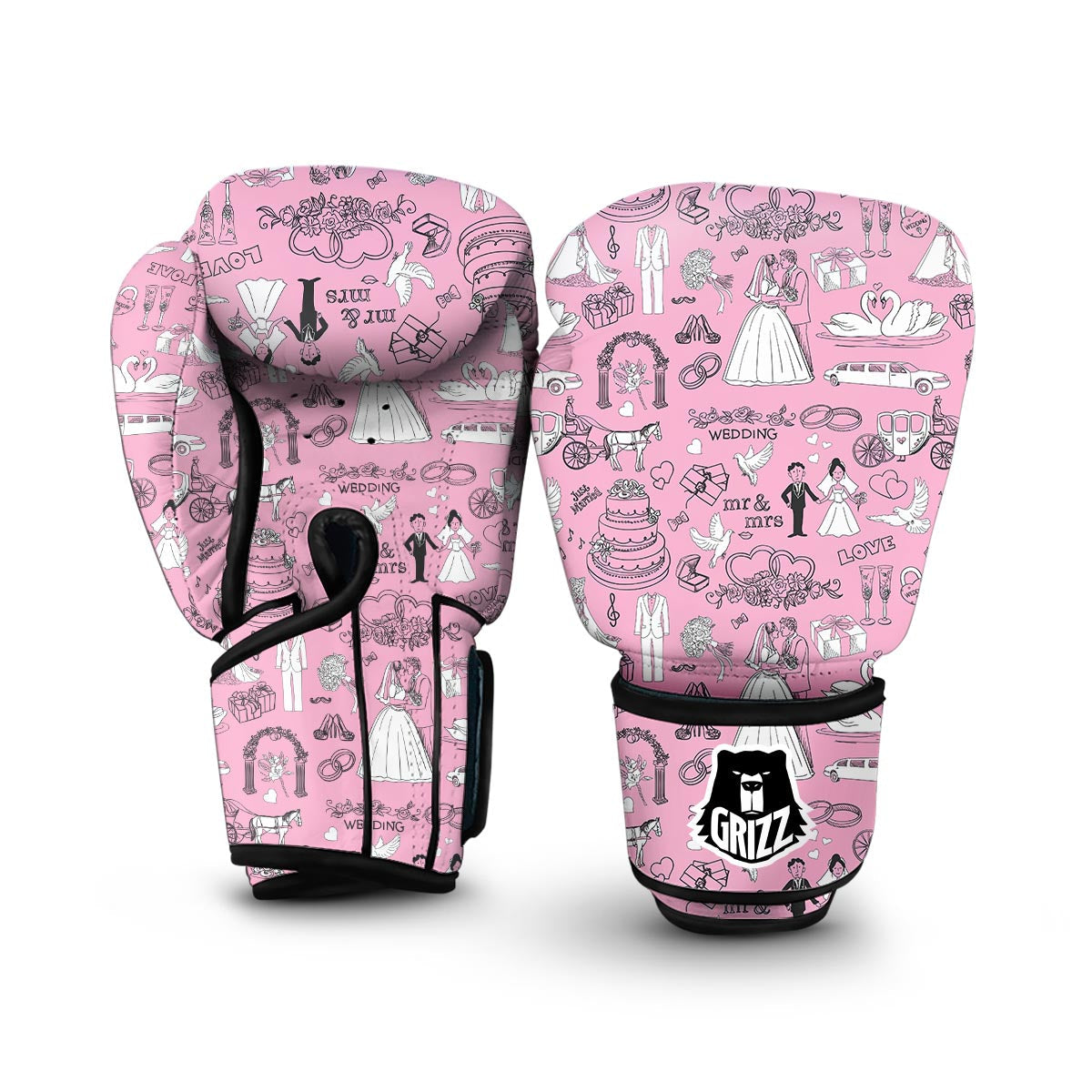 Wedding Pink Pattern Print Boxing Gloves-grizzshop