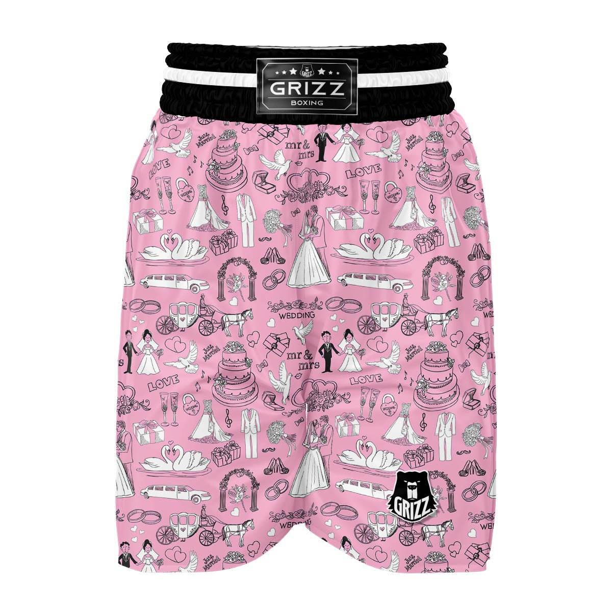 Wedding Pink Pattern Print Boxing Shorts-grizzshop